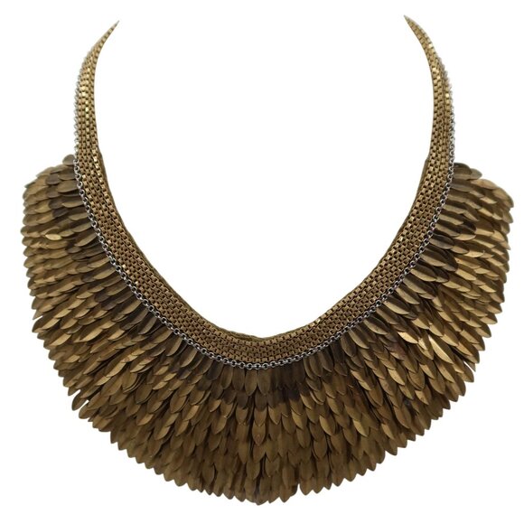 STELLA & DOT Pegasus Bronze Feather Bib Collar Necklace Worn by RBG Kardashian